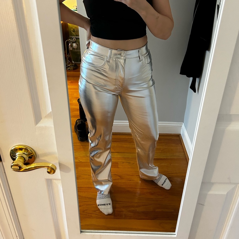 Abercrombie & Fitch size 4/27 ultra high waist silver metallic pants
